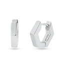 Sterling Silver Rhodium Plated Hexagon Huggie Hoop Earrings 11.7mm - STE01358RH | Silver Palace Inc.