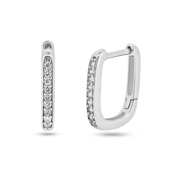 Sterling Silver Rhodium Plated Rectangular CZ Hoop Earrings - STE01360 | Silver Palace Inc.