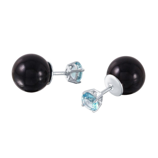Silver 925 Light Blue Black Synthetic Pearl Front and Back  Earrings - STE01000MAR | Silver Palace Inc.