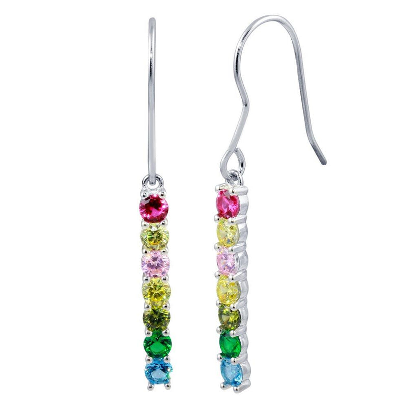 Silver 925 Rhodium Plated Dangling Multi-Color CZ Earrings - STE01184 | Silver Palace Inc.