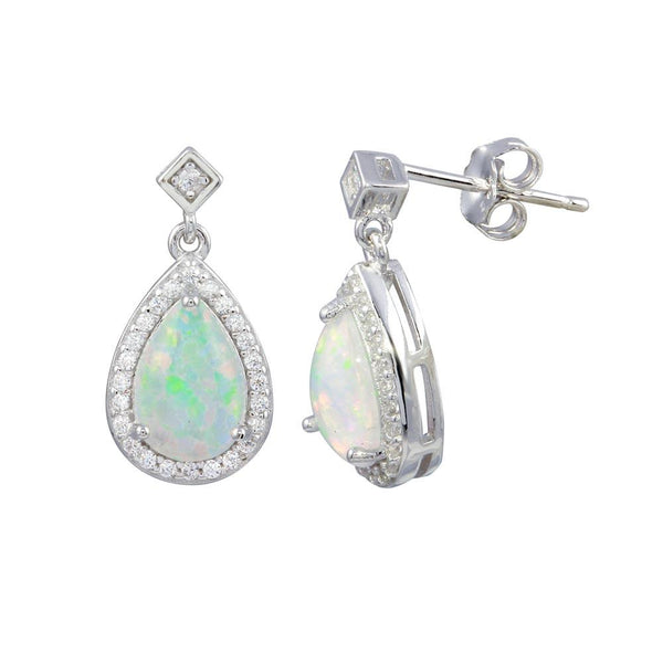 Silver 925 Rhodium Plated Teardrop Synthetic Opal with CZ - STE01185 | Silver Palace Inc.