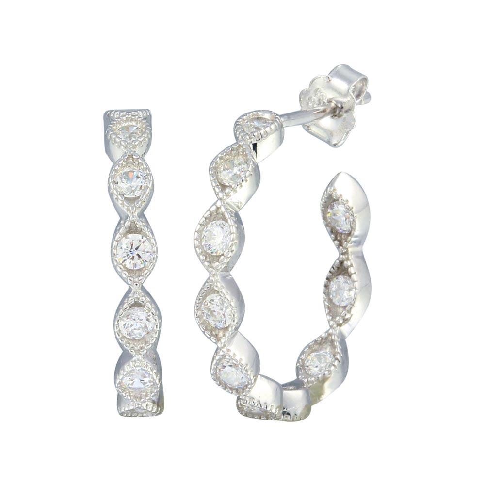 Silver 925 Rhodium Plated CZ Semi Hoop Earrings - STE01194 | Silver Palace Inc.