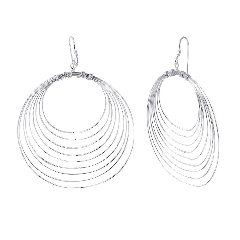 Silver 925 Circle Shaped Multi-Wire Dangling Earrings - STE00789 | Silver Palace Inc.