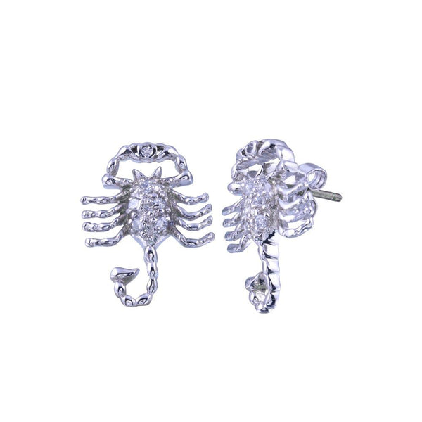 Closeout-Silver 925 Rhodium Plated Scorpion Clear CZ Stud Earrings - STEM030 | Silver Palace Inc.