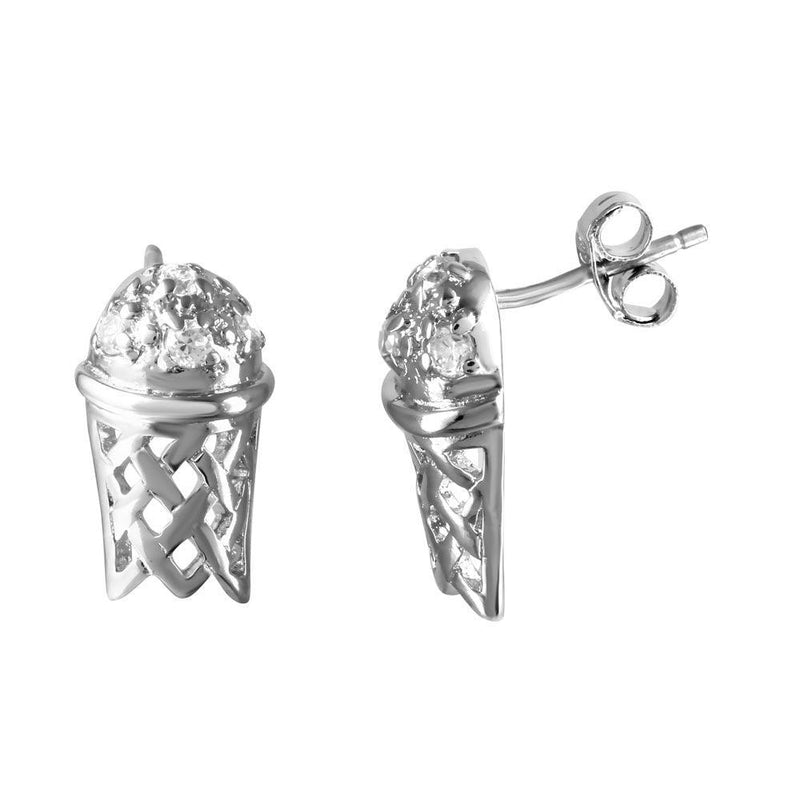 Closeout-Silver 925 Rhodium Plated Basketball Hoop CZ Men's Earrings - STEM035 | Silver Palace Inc.