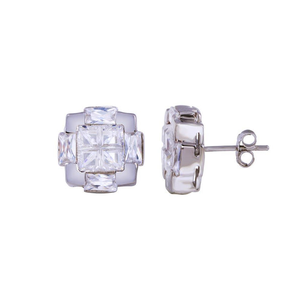 Closeout-Silver 925 CZ Sun Design Stud Earrings - STEM042 | Silver Palace Inc.
