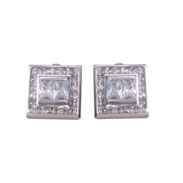 Closeout-Silver 925 Rhodium Plated Square Clear CZ Stud Earrings - STEM108 | Silver Palace Inc.