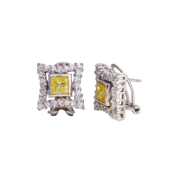 Silver 925 Rhodium Plated Yellow Square DC CZ Design Men's Earrings - STEM138YLW | Silver Palace Inc.
