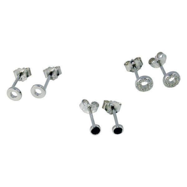 Rhodium Plated 925 Sterling Silver Plain Round CZ Round and Round Black CZ Stud Set - STES00005 | Silver Palace Inc.