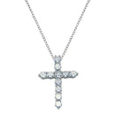 Silver 925 Clear CZ Rhodium Plated Classic Cross Pendant Necklace - STP00097 | Silver Palace Inc.