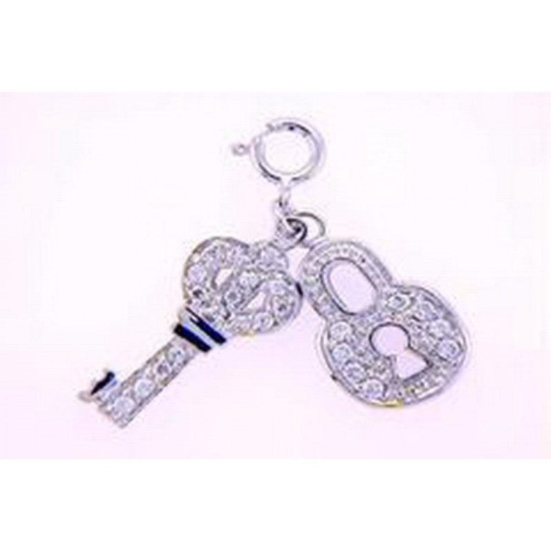 Silver 925 Rhodium Plated Clear CZ Lock and Key Pendant Necklace - STP00127 | Silver Palace Inc.