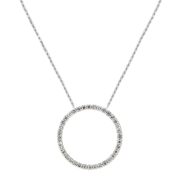 Silver 925 Clear CZ Rhodium Plated Open Circle Necklace 27mm - STP00418 | Silver Palace Inc.