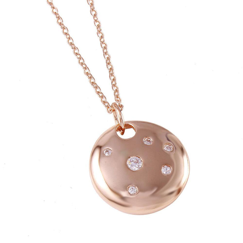 Closeout-Silver 925 Rose Gold Plated Round Shield Pendant Necklace - STP00434RGP | Silver Palace Inc.