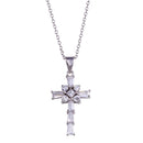 Silver 925 Rhodium Plated Clear Baguette CZ Cross Pendant Necklace - STP00455 | Silver Palace Inc.