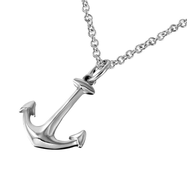 Silver 925 Rhodium Plated Clear CZ Anchor Pendant Necklace - STP00758 | Silver Palace Inc.