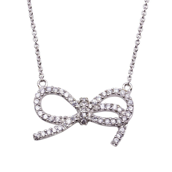 Silver 925 Rhodium Plated Bowtie Pendant Necklace - STP00785 | Silver Palace Inc.