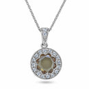 Closeout-Rhodium Plated 925 Sterling Silver Flower Champagne CZ Necklace - STP00797CHM | Silver Palace Inc.