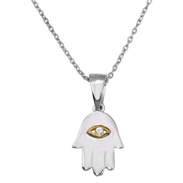 Silver 925 Rhodium Plated Yellow Stone Hamsa Pendant Necklace - STP00841 | Silver Palace Inc.