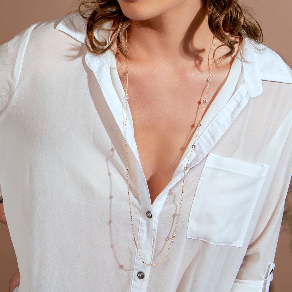 Rhodium Plated 925 Sterling Silver CZ by The Yard Necklace - STP00863