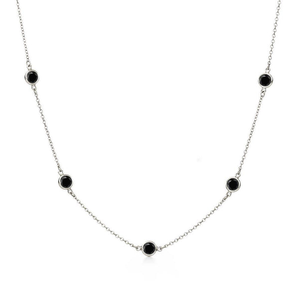 Silver 925 Rhodium Plated Black CZ By The Yard Necklace - STP00865 | Silver Palace Inc.