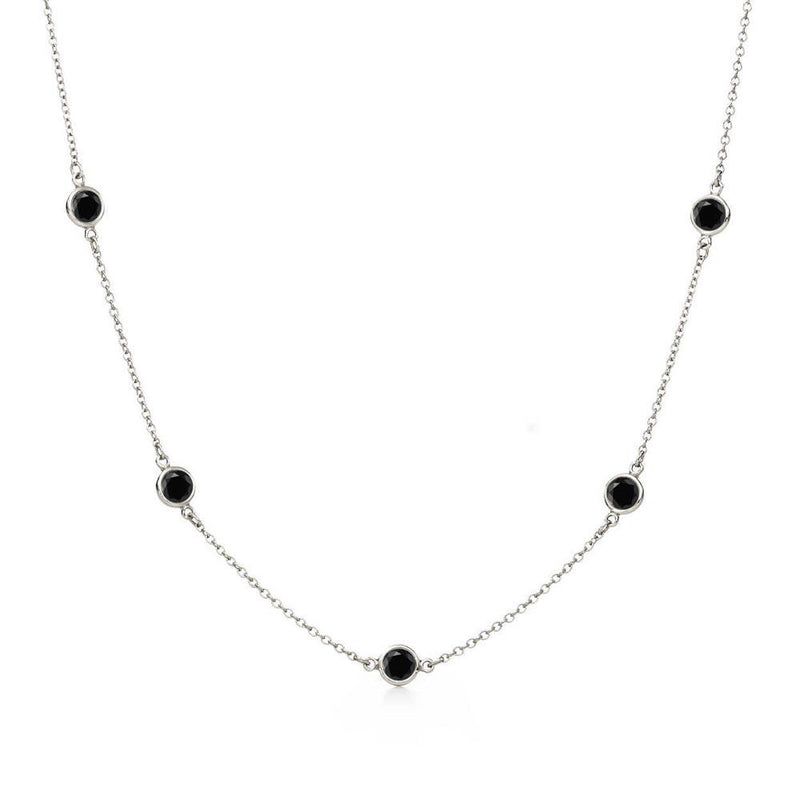 Silver 925 Rhodium Plated Black CZ By The Yard Necklace - STP00865 | Silver Palace Inc.