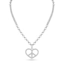 Rhodium Plated 925 Sterling Silver Double Chain Heart Peace Clear CZ Necklace - STP00867 | Silver Palace Inc.