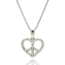 Closeout-Silver 925 Rhodium Plated Heart Peace Sign CZ Pendant Necklace - STP00896 | Silver Palace Inc.