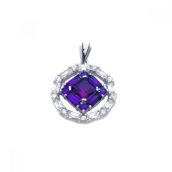 Closeout-Silver 925 Rhodium Plated Purple CZ Round Pendant - STP00908PUR | Silver Palace Inc.