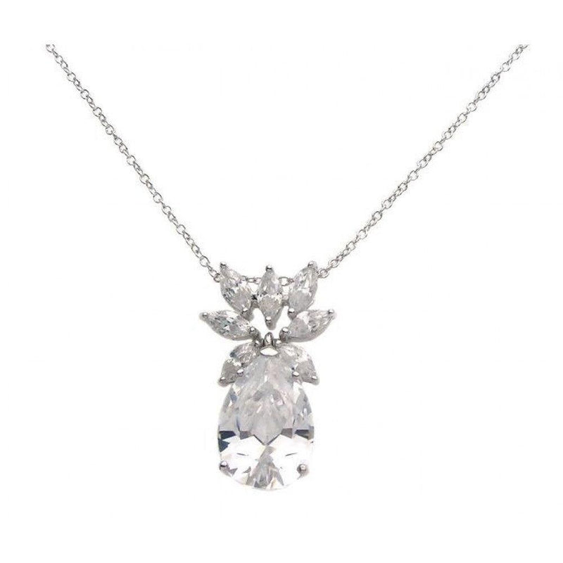 Silver 925 Rhodium Plated Clear CZ and Clear Pear CZ Pendant Necklace - STP00941CLEAR | Silver Palace Inc.