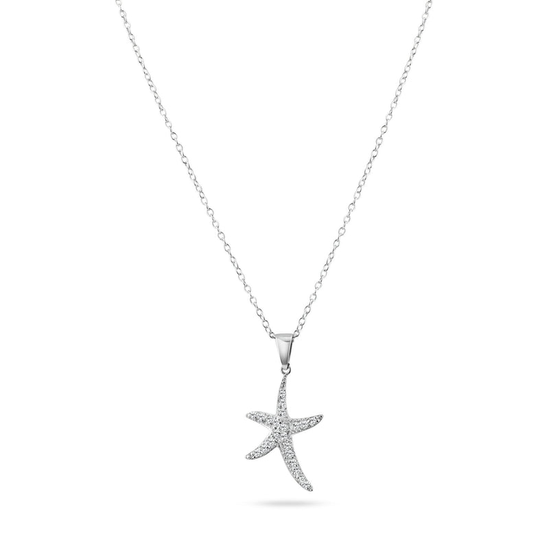 Collar con colgante de estrella de mar con circonita transparente chapada en rodio de plata 925 - STP01021