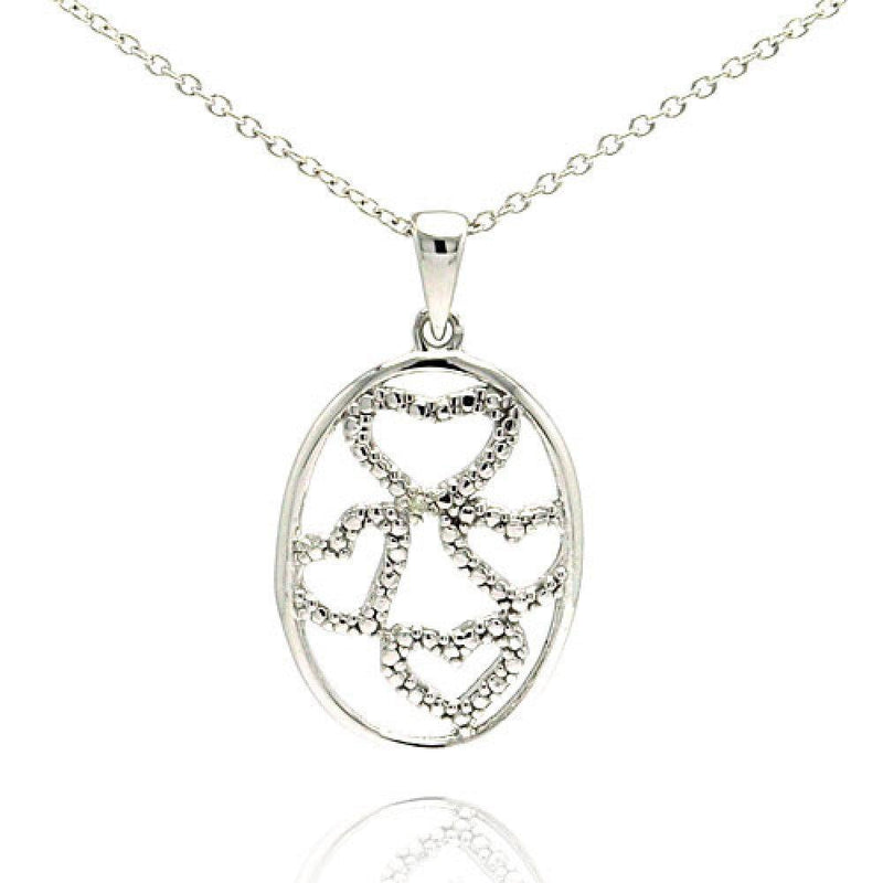 Silver 925 Oval Pendent with Four Hearts and Diamond Accent - STP01031DIA | Silver Palace Inc.