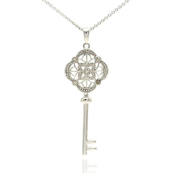 Silver 925 Rhodium Plated Elegant Key Chain Pendant with Diamond Accents - STP01038 | Silver Palace Inc.