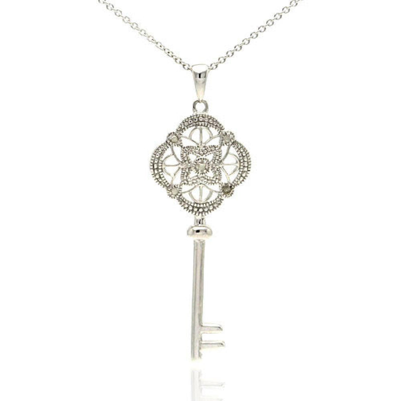Silver 925 Rhodium Plated Elegant Key Chain Pendant with Diamond Accents - STP01038 | Silver Palace Inc.