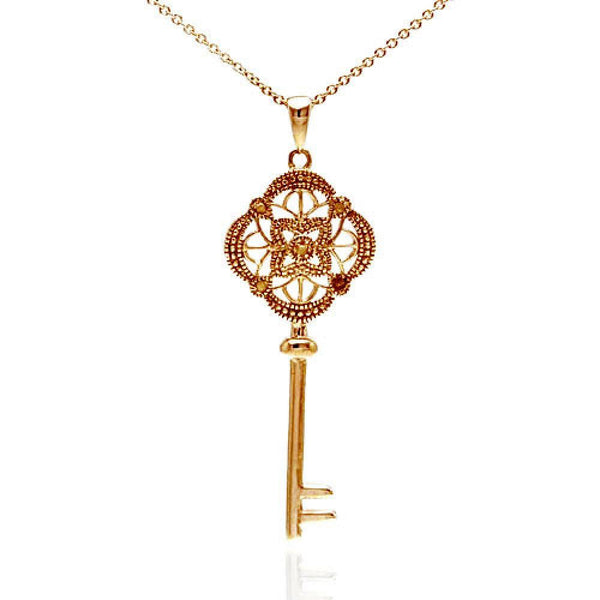 Silver 925 Rose Gold Plated Elegant Key Chain Pendent with Diamond Accents - STP01038RGP | Silver Palace Inc.