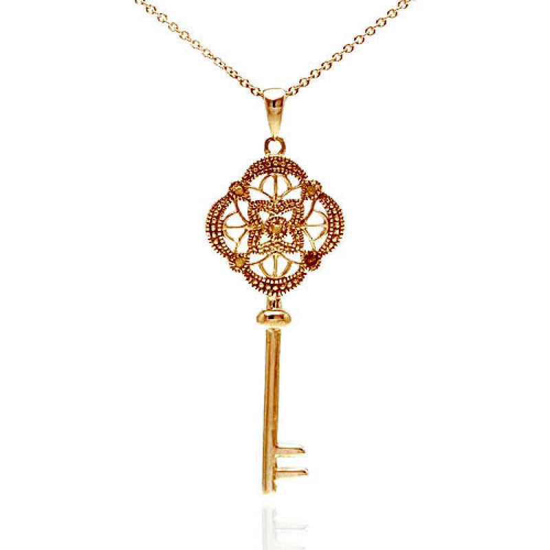 Silver 925 Rose Gold Plated Elegant Key Chain Pendent with Diamond Accents - STP01038RGP | Silver Palace Inc.