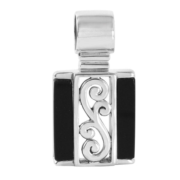 Silver 925 Swirl Bali Design Pendant with Onyx Accents - STP01083 | Silver Palace Inc.