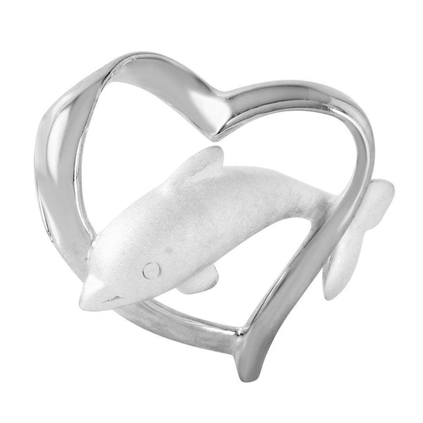 Silver 925 Open Heart with White Dolphin Pendant - STP01088 | Silver Palace Inc.