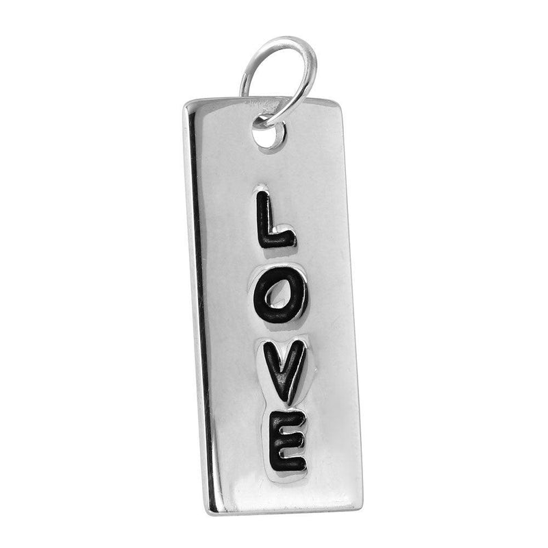 Silver 925 Rhodium Plated Rectangular 'LOVE' Tag Pendant - STP01104 | Silver Palace Inc.
