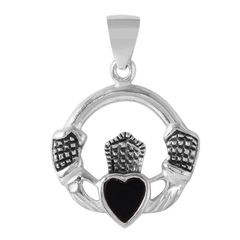 Silver Heart and Hands Bali Design Pendant with Black Onyx Accent - STP01109 | Silver Palace Inc.