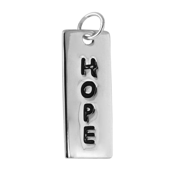 Silver 925 Rhodium Plated Rectangular 'HOPE' Tag Pendant - STP01113 | Silver Palace Inc.