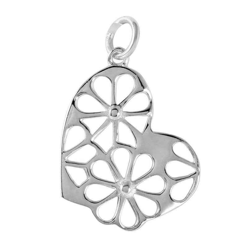 Silver 925 Heart Shaped Floral Cutout Pendant - STP01121 | Silver Palace Inc.