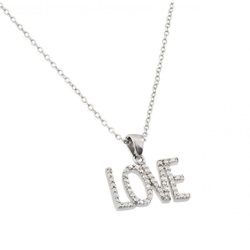Silver 925 Rhodium Plated Clear CZ LOVE Pendant Necklace - STP01337 | Silver Palace Inc.