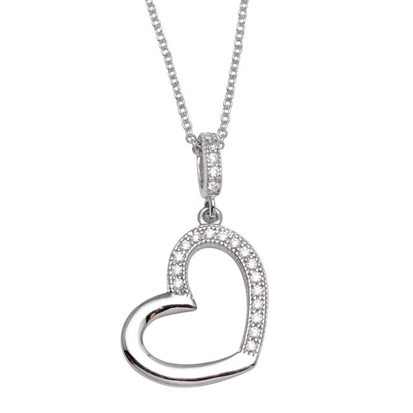 Silver 925 Rhodium Plated Open Heart Necklace with CZ - STP01352 | Silver Palace Inc.