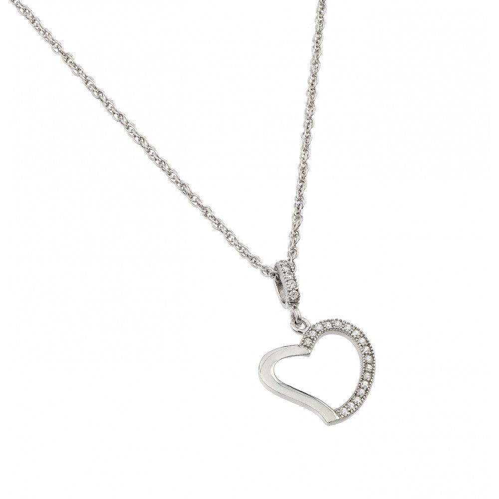 Silver 925 Rhodium Plated Clear CZ Heart Pendant Necklace - STP01365 | Silver Palace Inc.