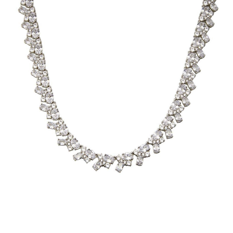 Silver 925 Rhodium Plated Multi Shape Clear CZ Tennis Necklace - STP01838 | Silver Palace Inc.