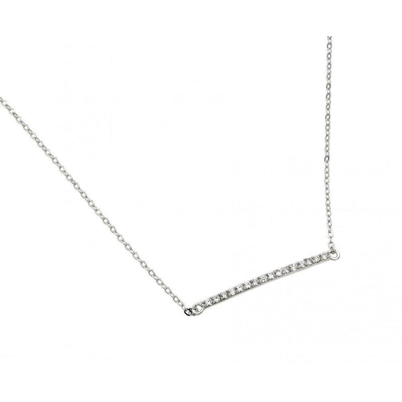Silver 925 Rhodium Plated Clear CZ Line Pendant Necklace - STP01394 | Silver Palace Inc.