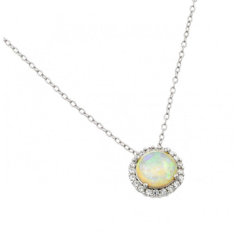 Silver 925 Rhodium Plated Clear CZ Opal Cluster Pendant Necklace - STP01408 | Silver Palace Inc.