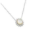 Silver 925 Rhodium Plated Clear CZ Sunflower Oval Opal Cluster Pendant Necklace - STP01409 | Silver Palace Inc.