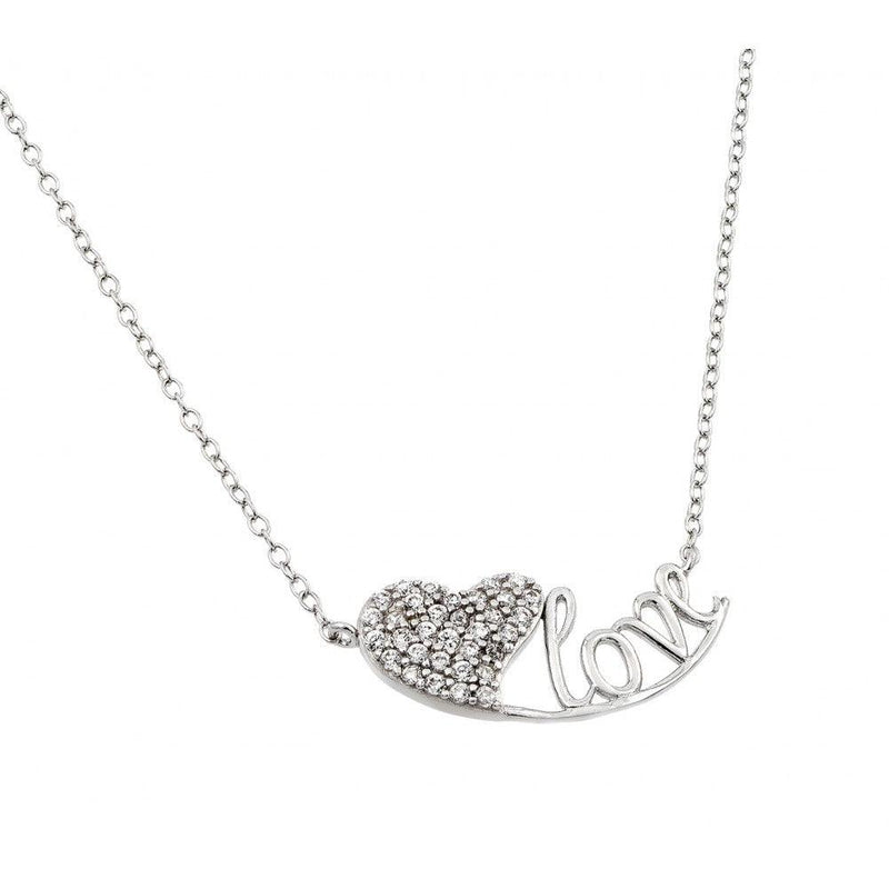 Silver 925 Rhodium Plated Clear CZ Heart Love Pendant Necklace - STP01416 | Silver Palace Inc.