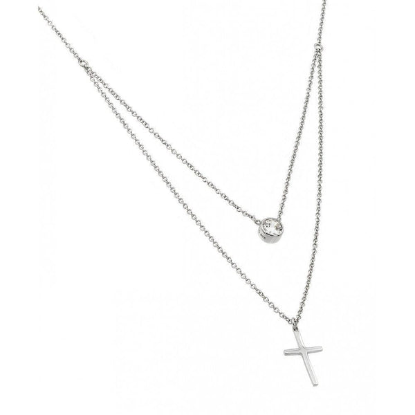 Silver 925 Rhodium Plated Clear CZ Cross Pendant Necklace - STP01419 | Silver Palace Inc.